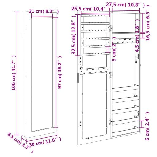 Espejo con joyero de pared 30x8,5x106cm BLANCO [5]