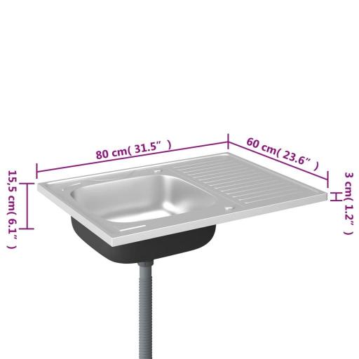 Fregadero de cocina con escurridor acero inox 80x60x15,5cm [4]