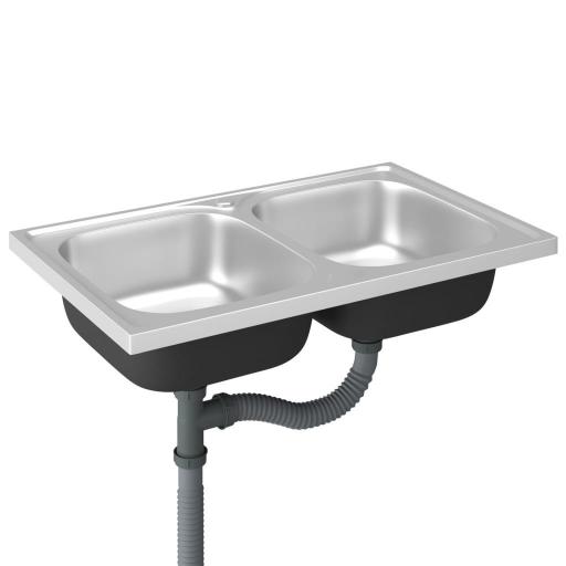 Fregadero de cocina doble seno acero inoxidable 80x50x15,5cm [2]