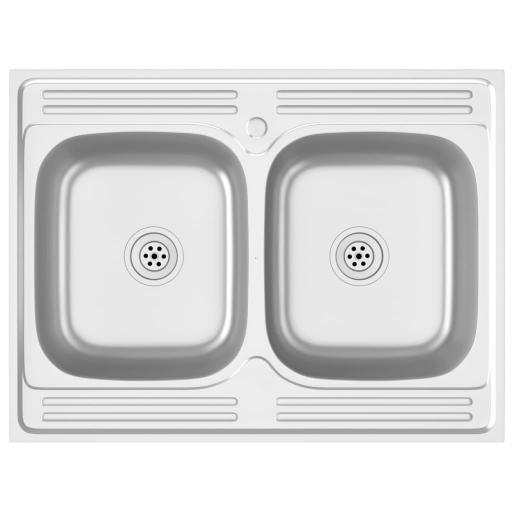 Fregadero de cocina doble seno acero inoxidable 80x60x15,5cm [1]