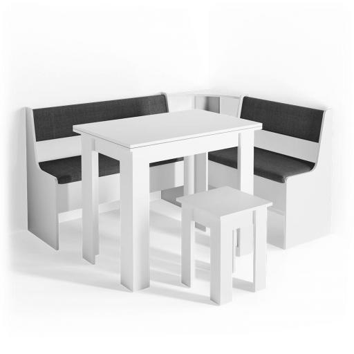 Mesa rinconera extensible con bancos y taburete BLANCO [3]