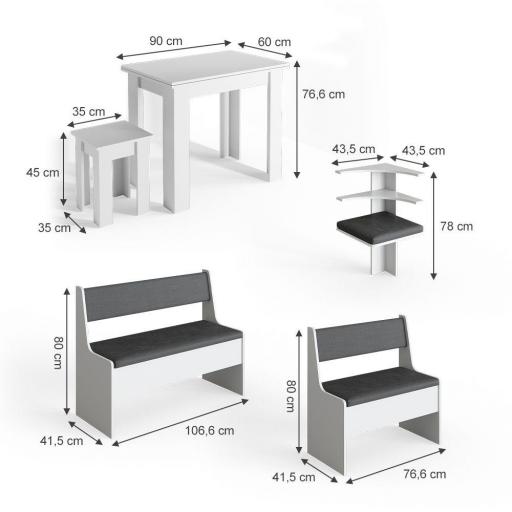 Mesa rinconera extensible con bancos y taburete BLANCO [7]