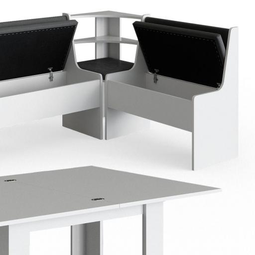 Mesa rinconera extensible con bancos y taburete BLANCO [4]