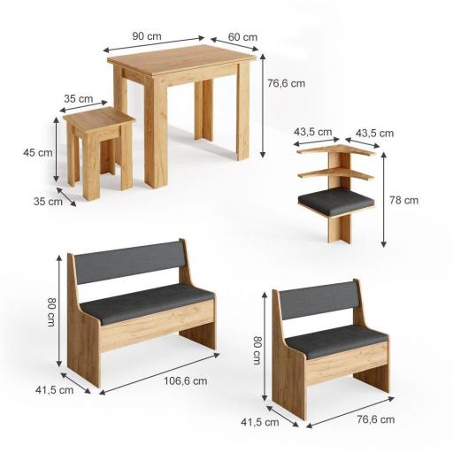 Mesa rinconera extensible con bancos y taburete ROBLE [7]