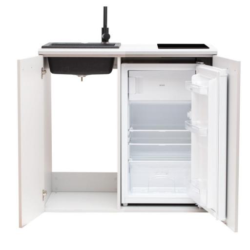 Minicocina con fregadero, vitrocerámica y frigorífico con congelador [2]