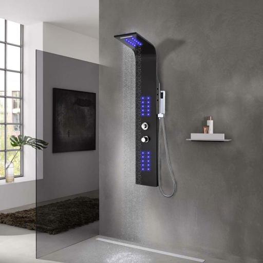 Panel de ducha aluminio con LED NEGRO
