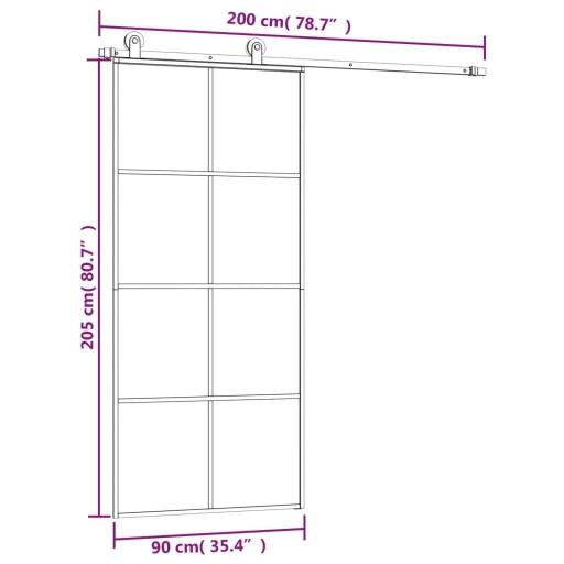 Puerta corredera con set herrajes vidrio ESG aluminio 90x205cm [5]