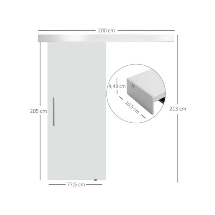 Puerta corredera con set herrajes vidrio ESG aluminio 90x205cm: 289,00 €