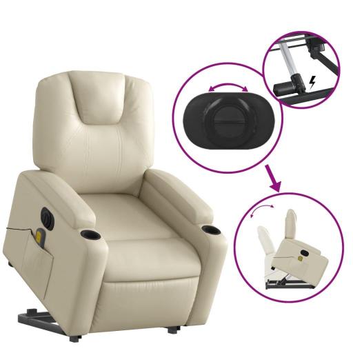 Sillón de masaje elevable eléctrico polipiel CREMA [6]