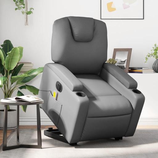 Sillón de masaje elevable eléctrico polipiel GRIS