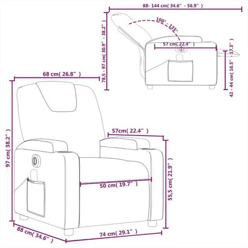 Sillón de masaje reclinable eléctrico tela GRANATE [7]