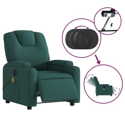 Sillón reclinable de masaje eléctrico tela VERDE OSCURO [2]