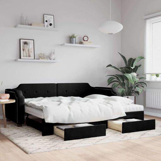 Sofá cama con colchones y cajones 90x200 - 180x200 NEGRO