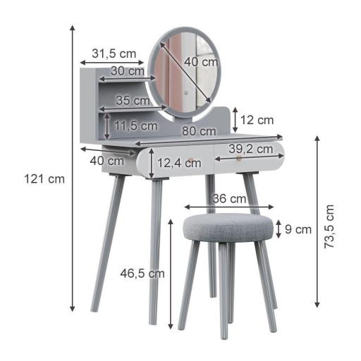 Tocador con espejo led y taburete GRIS [7]