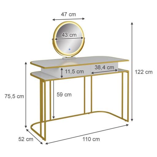 Tocador con espejo led BLANCO/DORADO [4]