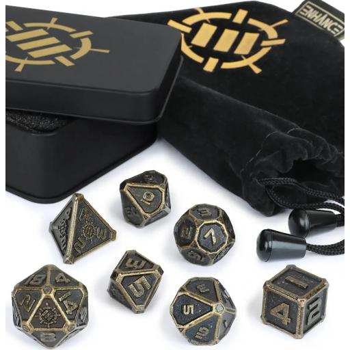 Set Dados Metal D&D (7 Unidades) con Estuche – Enhance Gaming