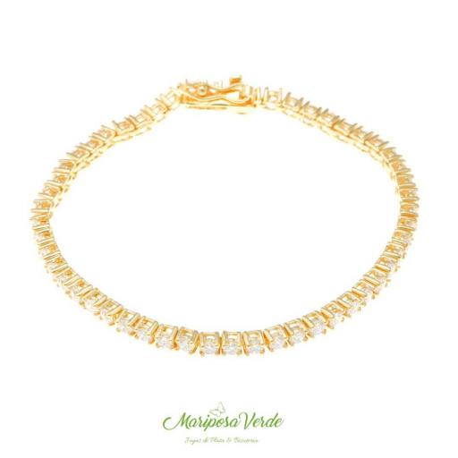 Pulsera de plata bañada en oro con circonitas blancas de Salvatore Plata [0]
