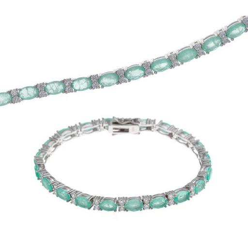 Pulsera de plata con piedras verde hielo, alternadas con circonitas blancas