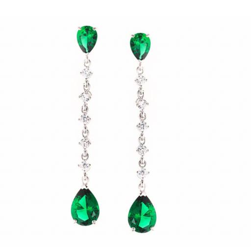 Pendientes plata de Salvatore con circonitas blancas y piedra verde 136A0678 