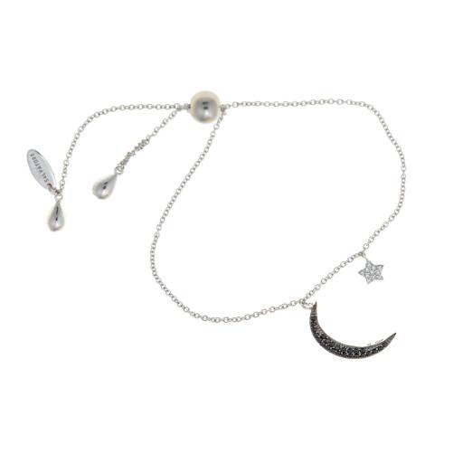 Pulsera plata rodio luna y estrella circonitas negras Salvatore Plata