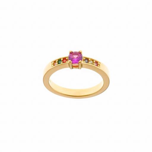 Anillo en plata dorada con circonita rosa y multicolor de Salvatore talla 12