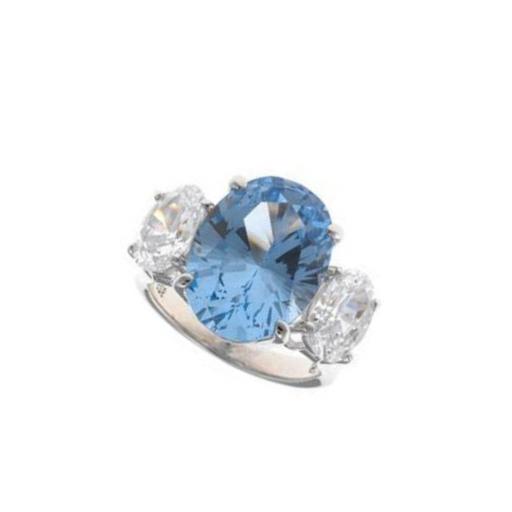 Anillo plata con espinel azul agua y circonita blanca de Salvatore Plata para mujer Talla 14