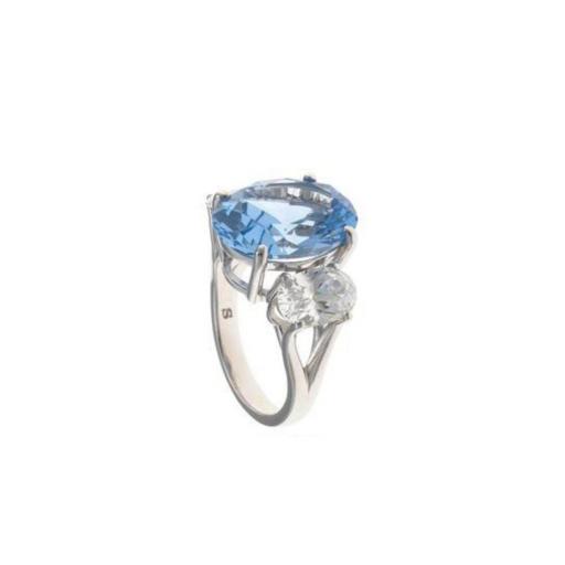 Anillo plata con espinel azul agua y circonita blanca de Salvatore Plata para mujer Talla 14 [1]