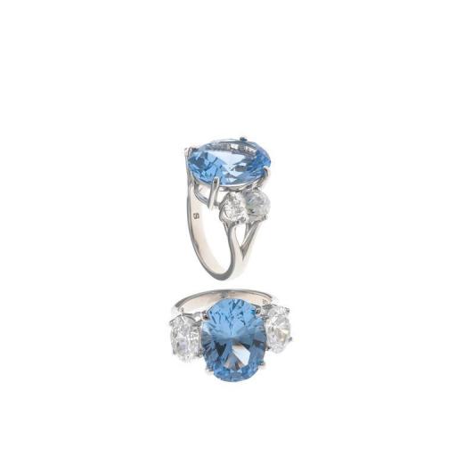 Anillo plata con espinel azul agua y circonita blanca de Salvatore Plata para mujer Talla 14 [2]