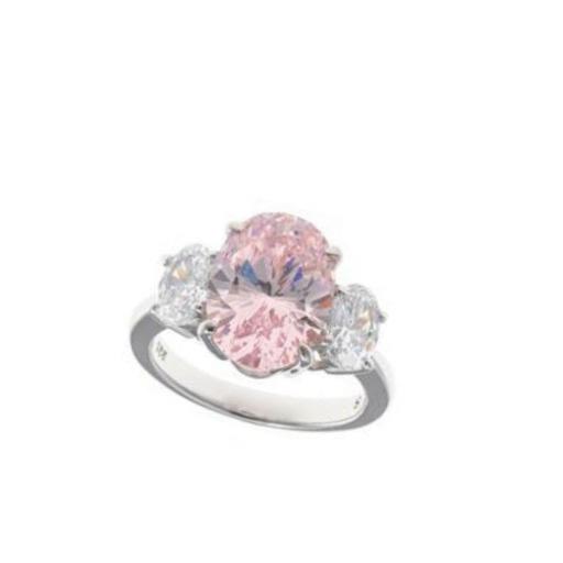 Anillo plata en baño de rodio para mujer con circonita rosa y blancas de Salvatore