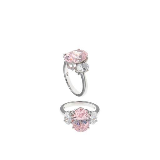 Anillo plata en baño de rodio para mujer con circonita rosa y blancas de Salvatore [1]