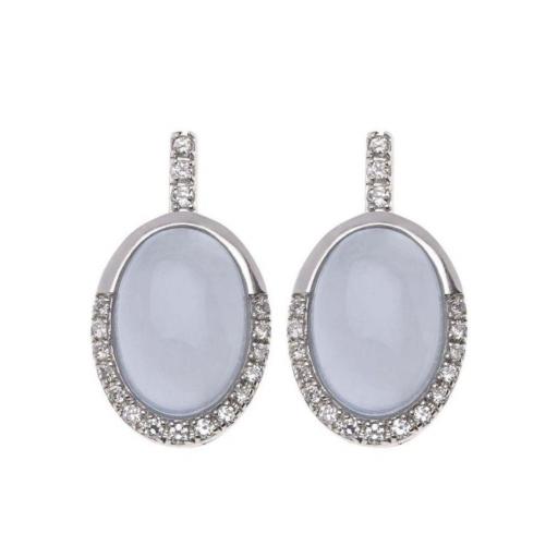 Pendientes plata rodio calcedonia azul oval cabujón Salvatore Plata