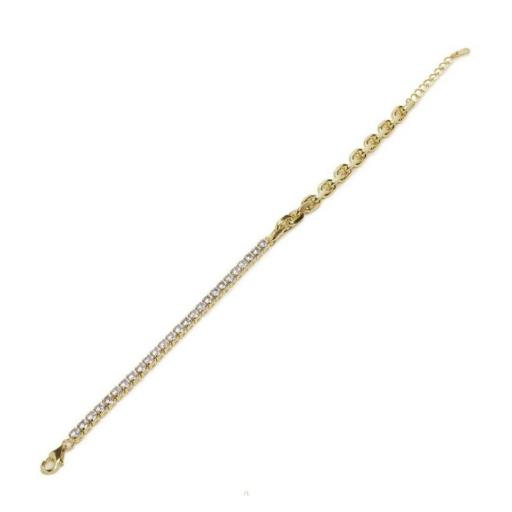 Pulsera LineArgent de plata riviere circonitas blancas y eslabones, baño en oro