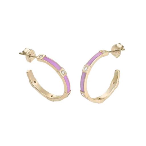  Pendientes dorados de aro abiertos esmalte violeta