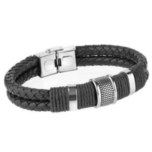 Pulsera de piel y acero para hombre collación Annapurna