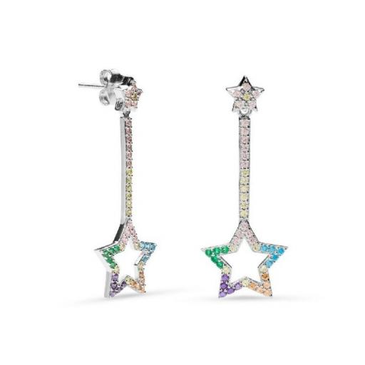 Pendientes largos estrella con circonitas multicolor