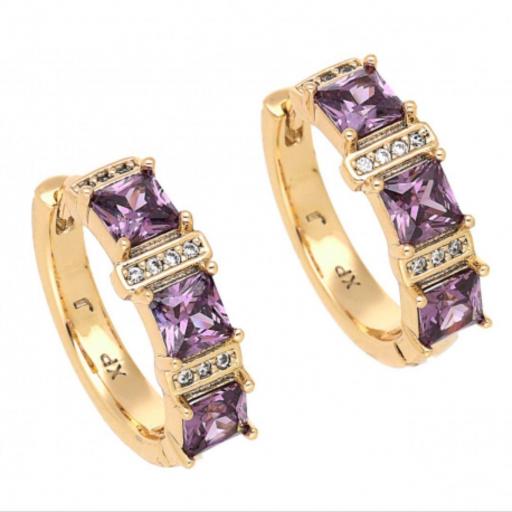 Pendientes aros con cristales violetas