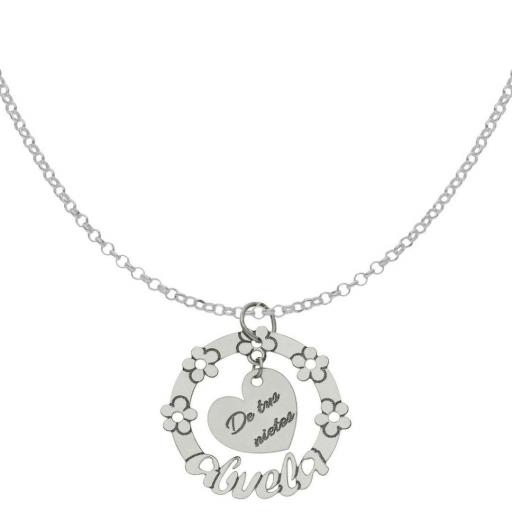 Abuela collar personalizado de plata flores y corazón