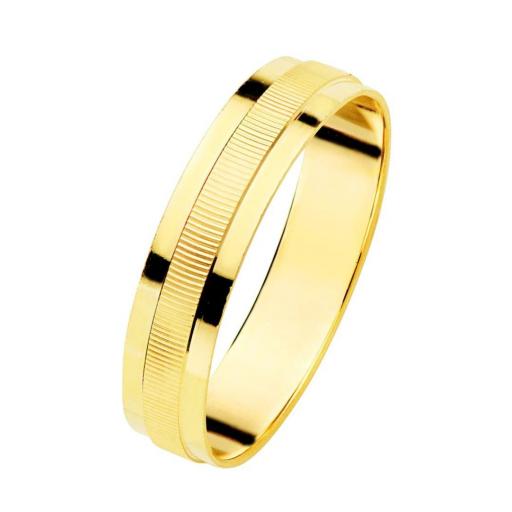 Alianza de Boda Oro 18K 4 mm – Diseño Moderno con Fila Central Estriada y Bordes en Brillo