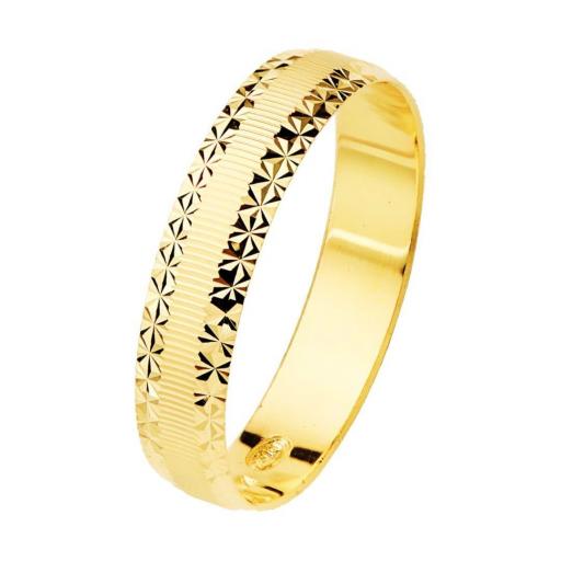 Alianza de Oro Amarillo 18K - Elegancia en Mate con Bordes Diamantados, 4 mm de Distinción