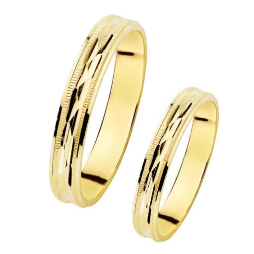 Alianza tallada de oro 18k  de 3 mm elegante de oro amarillo para boda o aniversario de bodas