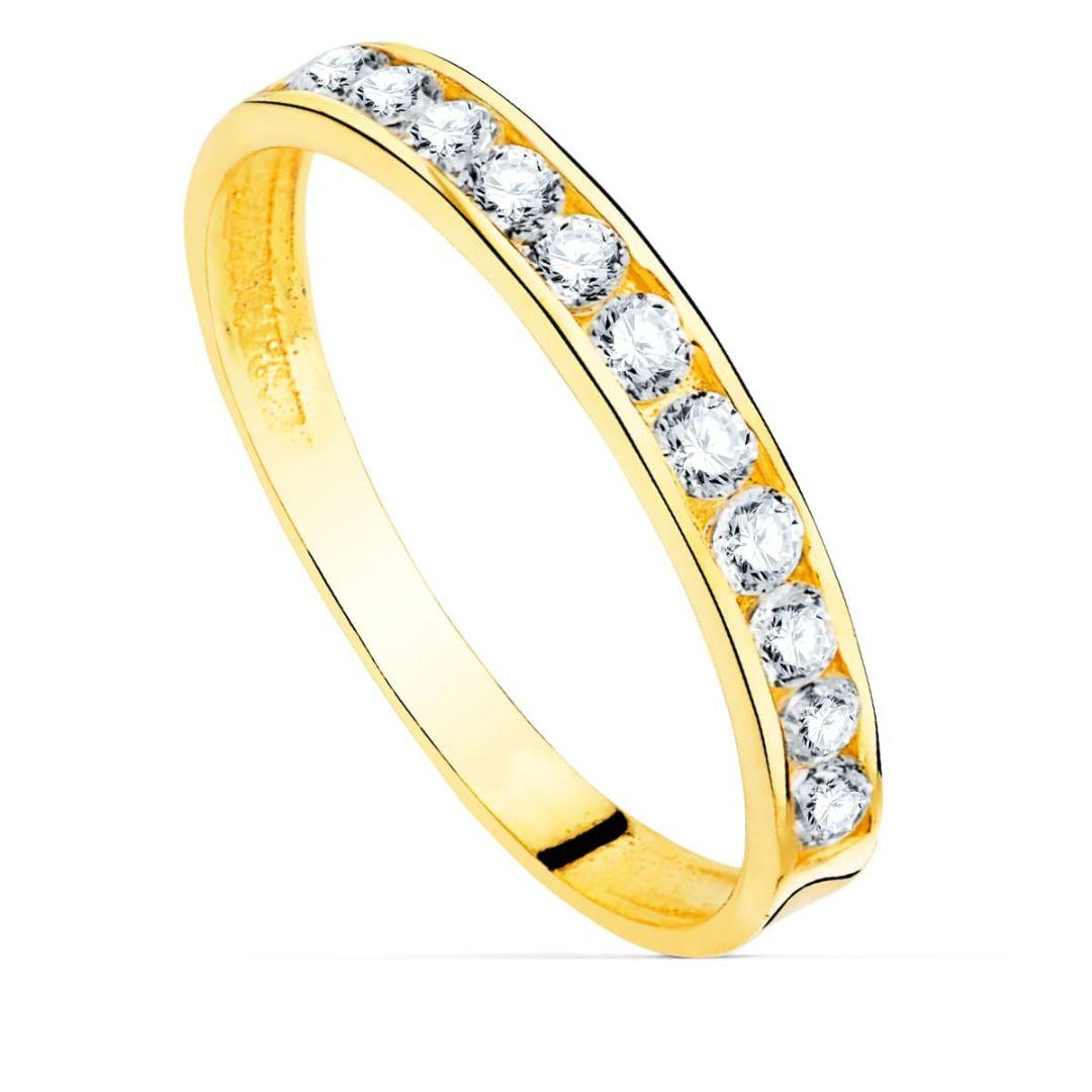 Anillo Alianza Oro Amarillo 18K con Circonitas Redondas