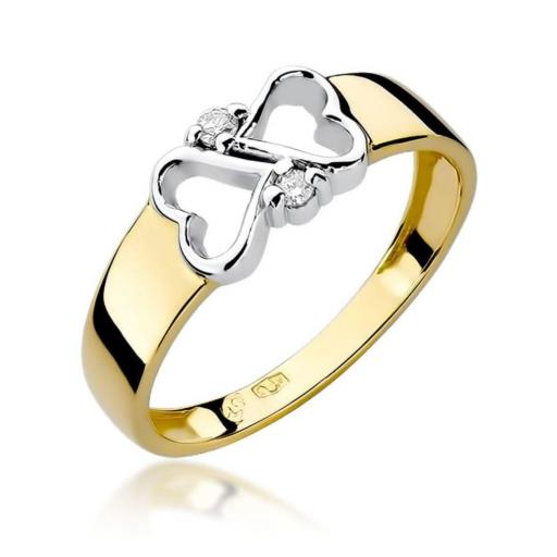 Anillo Andromeda Oro 14K con Diamantes y Corazones Bicolor