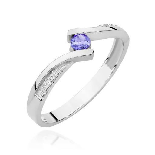 Anillo Aura Tanzanita 0,15ct en Oro Blanco 14K con Diamantes