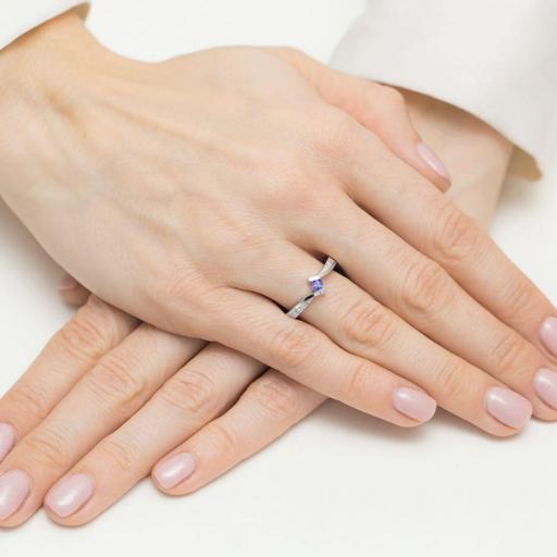 Anillo Aura Tanzanita 0,15ct en Oro Blanco 14K con Diamantes [2]