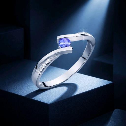 Anillo Aura Tanzanita 0,15ct en Oro Blanco 14K con Diamantes [3]