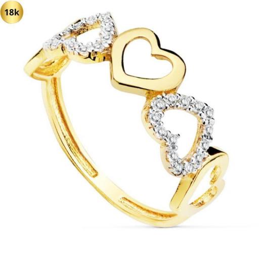 Anillo Corazones de oro 18k ideal para regalar para mujer