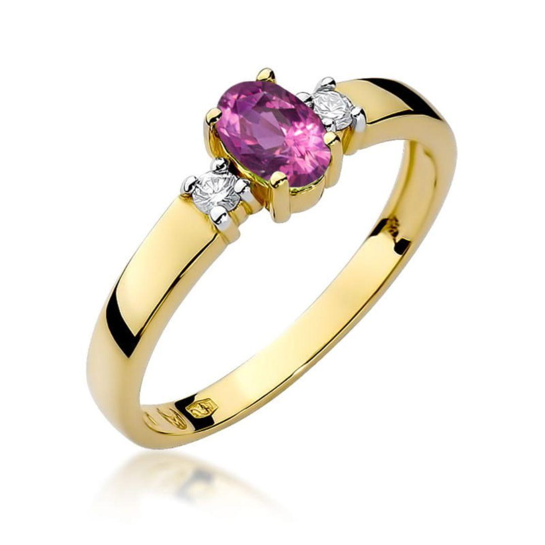 Anillo Élise Oro Amarillo 14K con Zafiro Rosa y Diamantes 0,45 ct Certificado