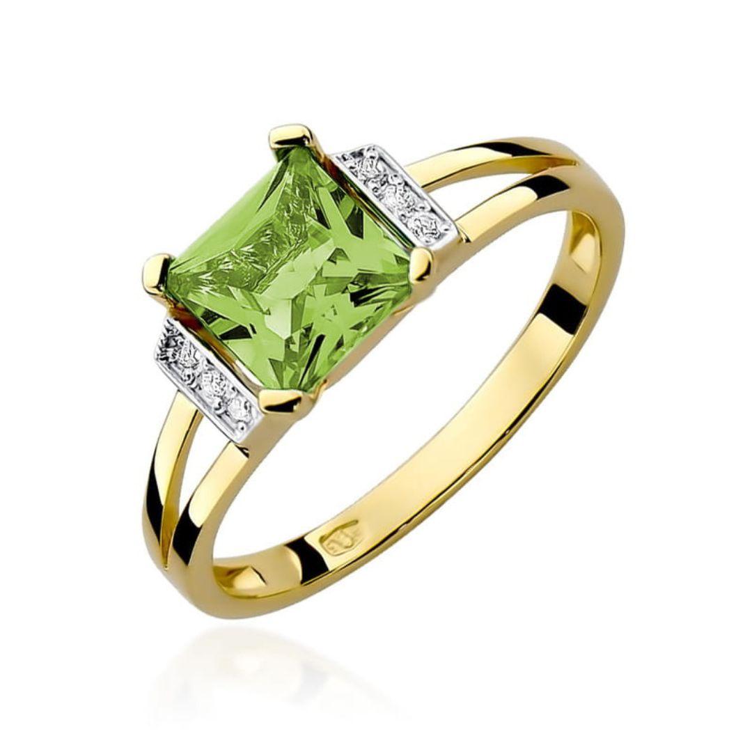 Anillo Fleur Oro Amarillo 9K con Peridoto 1,10 ct y Diamantes