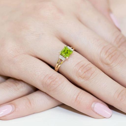 Anillo Fleur Oro Amarillo 9K con Peridoto 1,10 ct y Diamantes [3]
