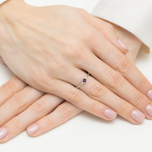 Anillo Live Oro Blanco 14K con Zafiro y Diamantes 0,15 ct [3]